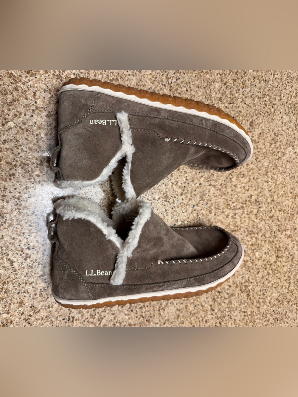 L.L.Bean Taupe Suede Shearling Moccasin Shoes